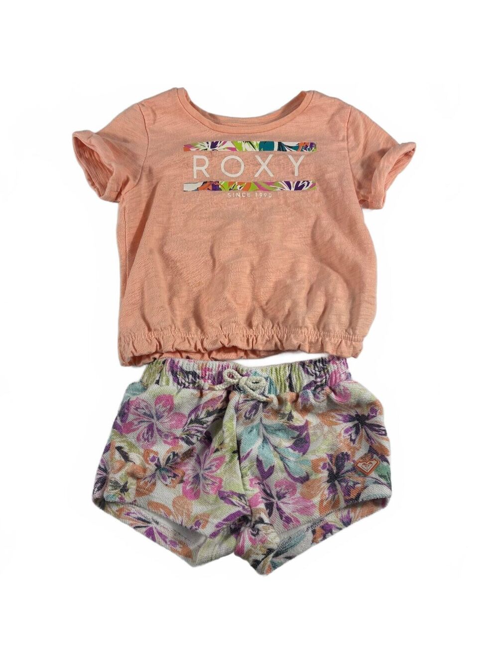 Roxy Girls' Peach Tropical Floral Matching Terry Cloth Short Set Size 6